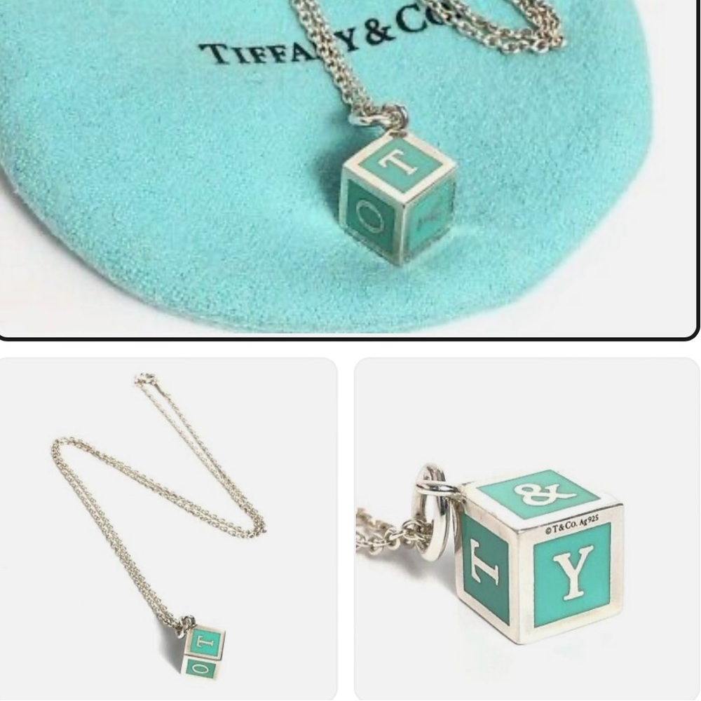 Tiffany&Co - enamel block cube 16” silver. Excellent condition with bag & box.